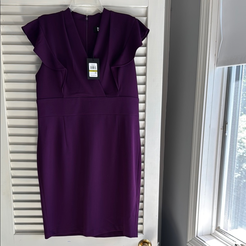 Dkny Purple Sheath Mini Dress with Flutter Cap Sleeves